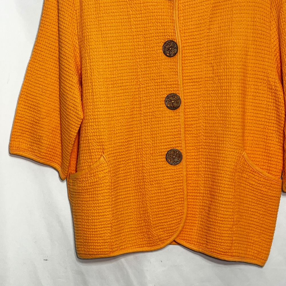 Lulu-B Orange Waffle Knit Cotton Cardigan Jacket Womens XL 3/4 Sleeve Pockets - Picture 4 of 8